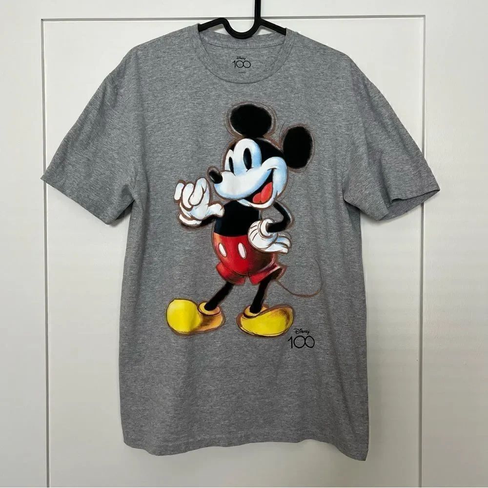 Disney T-Shirt Medium Gray Mickey Mouse World 100th Anniversary Cotton